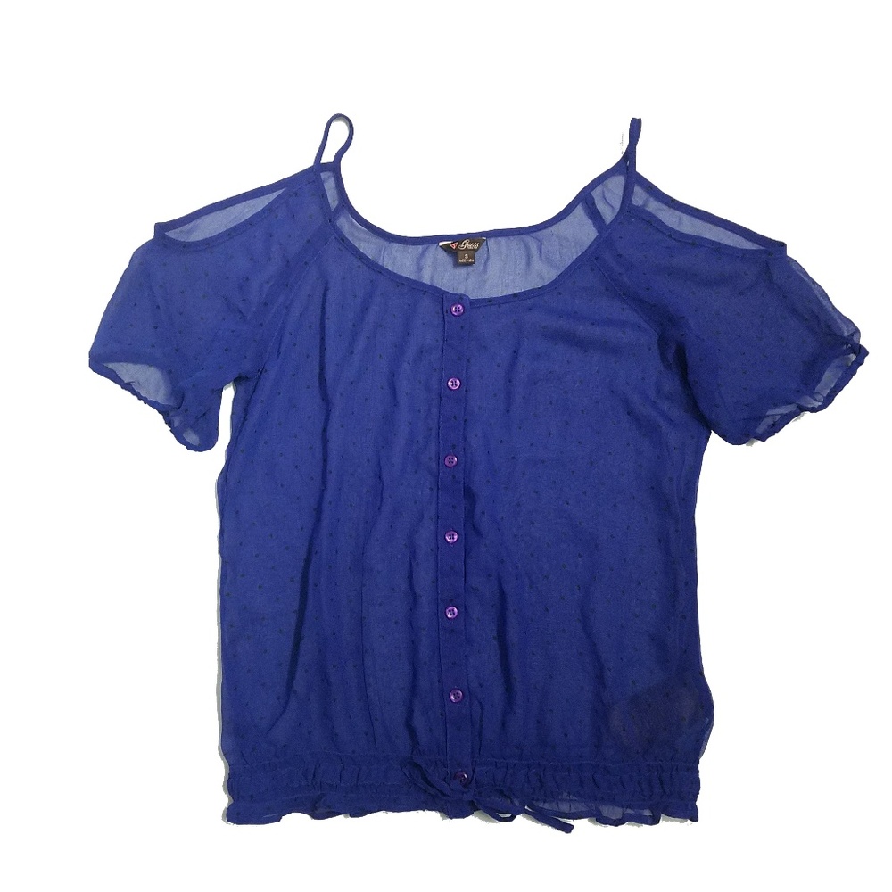 Guess Off-Shoulder Blue Polkadot Dot Top